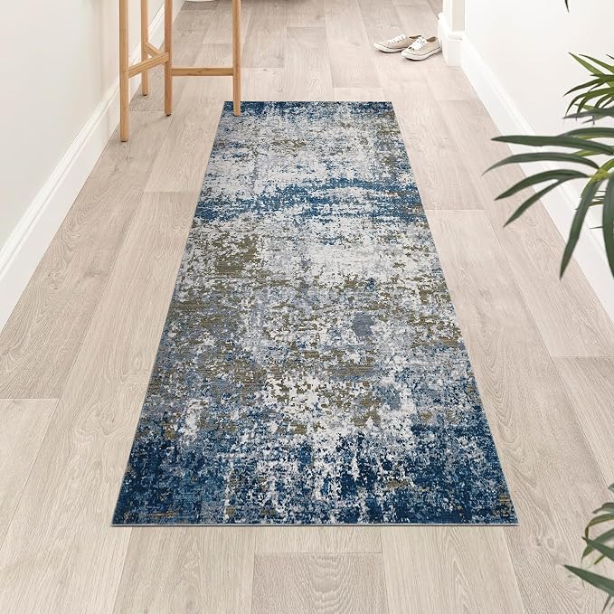 ROYHOME Modern Abstract 2x8 Runner Rug Non Slip, Navy | Non Shedding Rug Low Pile Stain Resistant for Bedroom Hallway Kitchen