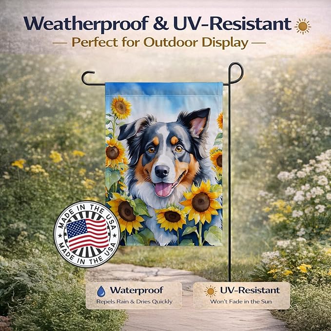 Caroline's Treasures DAC6014GF Australian Shepherd in Sunflowers Garden Flag Mailbox Flag Decorative Yard Flag Banner Outside Patio Artwork Yard Flower Beds, Garden Size, Multicolor