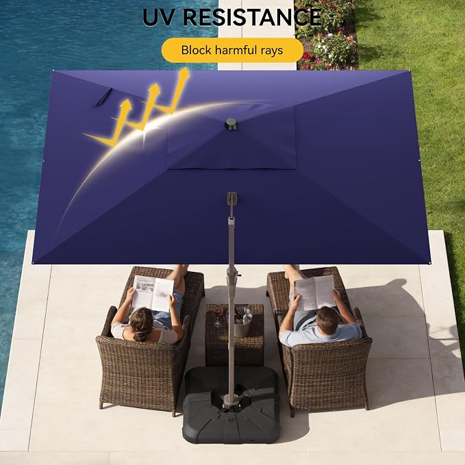 9x12 FT Cantilever Patio Umbrella with Base, Large Rectangular Offset Outdoor Umbrella with 360° Rotation, Heavy Duty Shade Umbrella for Garden Backyard Deck Poolside Courtyard, Navy Blue