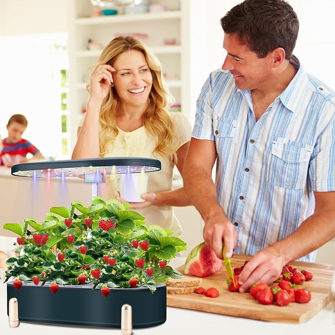 Hydroponics Growing System Indoor Garden:12 Pods Plant Kit Aeroponic Herb Vegetable Growth Lamp Countertop with LED Grow Light, Adjustable Height Up to 20.47inch (Black, One-Size)