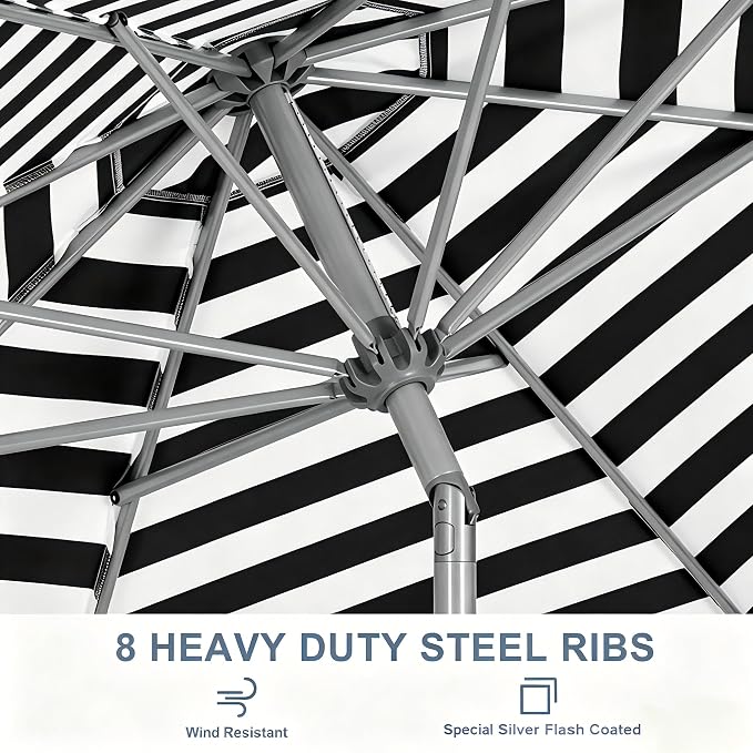 Tempera Patio Umbrellas Arc Edge Outdoor Table Market Umbrellas with Crank & Pust Button Tilt|Auto-Tilt, 8 Steel Ribs, High Color-Fastness Canopy