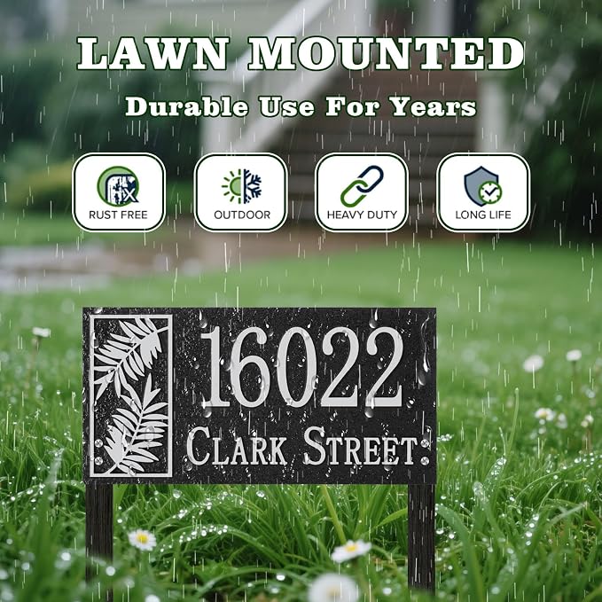 Custom House Address Sign, House Number Plaque Sign for Lawn,Yard,Ground,Driveway,Garden with 2 Stakes,Style 5