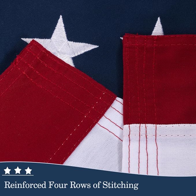 JRED 100% Cotton American Flags for Outside 4x6 FT US Flag Heavy Duty Outdoor Fade Resistant Embroidered Stars Sewn Stripes, Brass Grommets