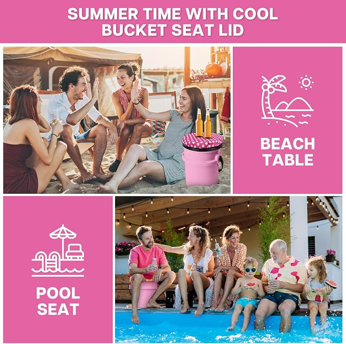5 Gallon Bucket Seat with Swivel Lid, Padded Top for Cozy Sitting, Outdoor Fishing, Hunting, Gardening, Baseball Training, Pink