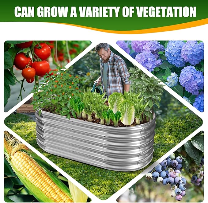 TBMLC 17" Tall Elevated Oval Metal Raised Garden Bed - 4ft x 2ft in Size and 0.8MM Thick Durable Planter Bed/Box for Vegetables Flowers Succulent at Patio/Garden Outdoor (Silver, 4X2X1.4 FT)