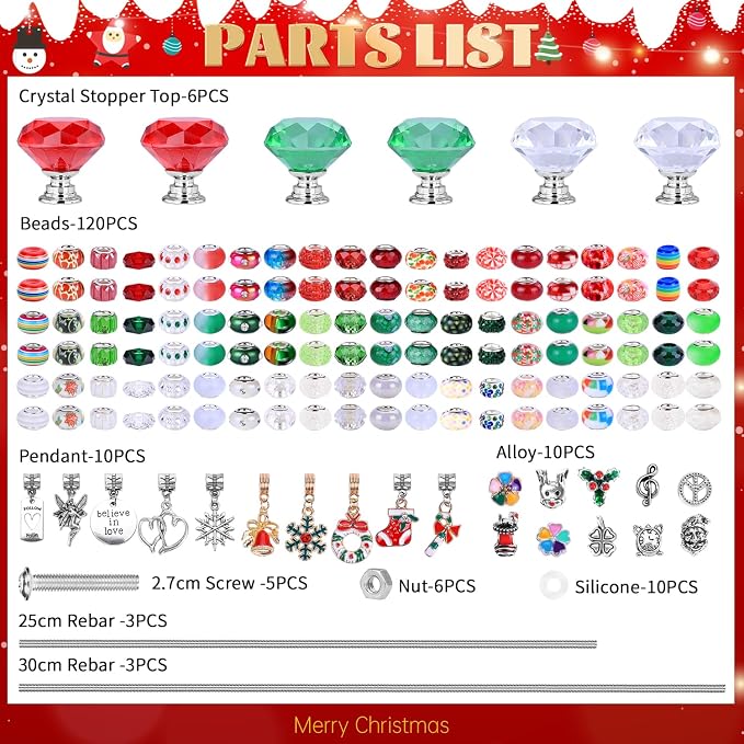AIPRIDY DIY Crystal Beaded Fairy Wand Garden Stakes Kit, Colorful Decorative Wands with Assembly Guide, 12 or 10 Inch Threaded Rods,Outdoor Garden Decoration Set (174, Red+Green+White+Diamond Top)