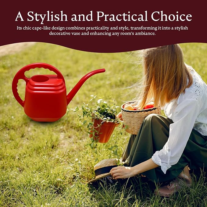 KP KOOL PRODUCTS One Gallon Red Watering Can – Drable Plastic Indoor & Outdoor Plant Waterer – Lightweight Garden Tool with Easy Pour Spout – Perfect for Flowers, Herbs, Lawns & Houseplants – 1 Pack