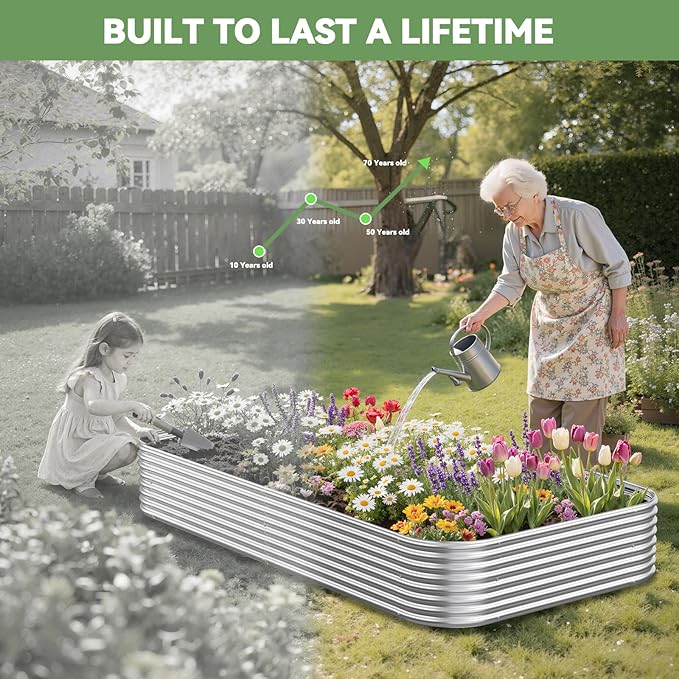 3 Pack 8x4FT Corrugated Galvanized Steel Raised Garden Bed Outdoor, Metal Above Ground Garden Bed for Vegetables and Flowers, Raised Beds for Gardening