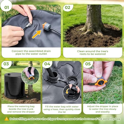 HIRALIY 15 Gallon Cylindrical Tree Watering Bag, 3 Pack Black, Slow Release 1-5 Days, Deep Root & Automatic Drip Irrigation System, for Multi-Trunk Newly Planted Small Trees and Shrubs