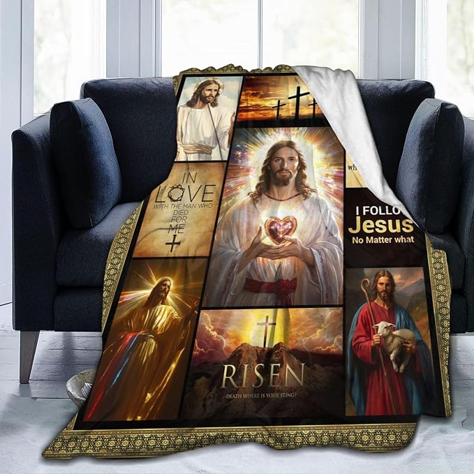 Jesus Throw Blanket Cozy Plush Christian Religious Gifts Blankets Flannel Fleece Lightweight Fuzzy Blanket for Girls Women Men Boys 60"X50"