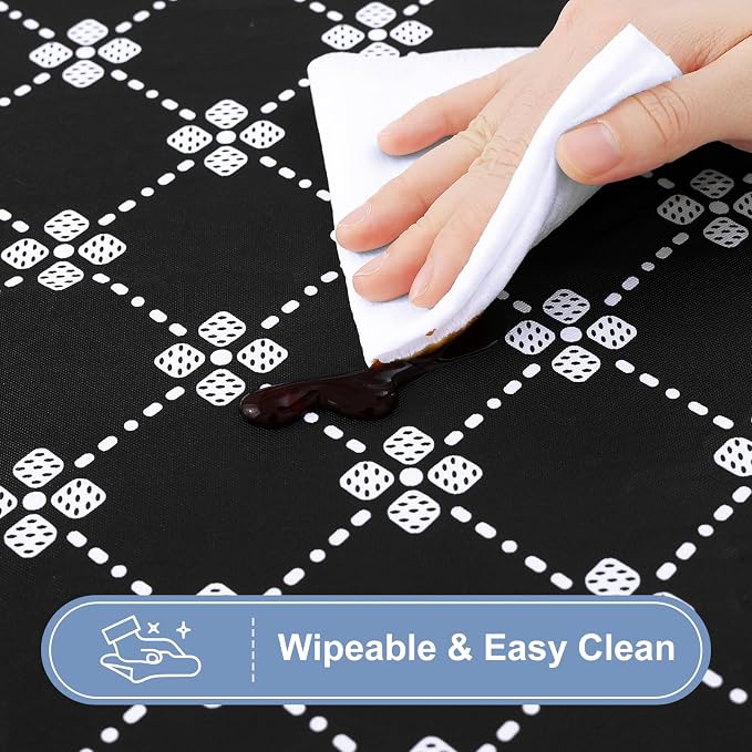 misaya Rectangle Vinyl Table Cloth, Elastic Fitted Tablecloth with Flannel Backing, Waterproof Plastic Table Cover Fits 8 Foot Folding Tables for Picnic, Camping, Indoor and Outdoor (Black, 30" x 96")