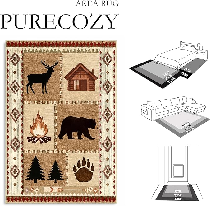 Cabin Bear Rustic Rug 2x3 for Entryway Lodge Deer Wildlife Country Area Rug Farmhouse Animal Western Door Mat Machine Washable Non-Slip Printed Low-Pile Carpet for Kitchen Bathroom Laundry Room