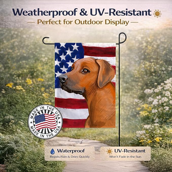 Caroline's Treasures CK6676GF Rhodesian Ridgeback Dog American Flag Garden Flag Mailbox Flag Decorative Yard Flag Banner Outside Patio Artwork Yard Flower Beds, Garden Size, Multicolor