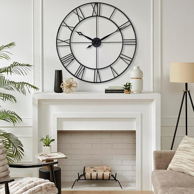 CLXEAST 30 Inch Large Wall Clock Modern, Oversized Roman Numeral Decorative Black Metal Wall Clock for Living Room Decor,House Warming Gifts New Home
