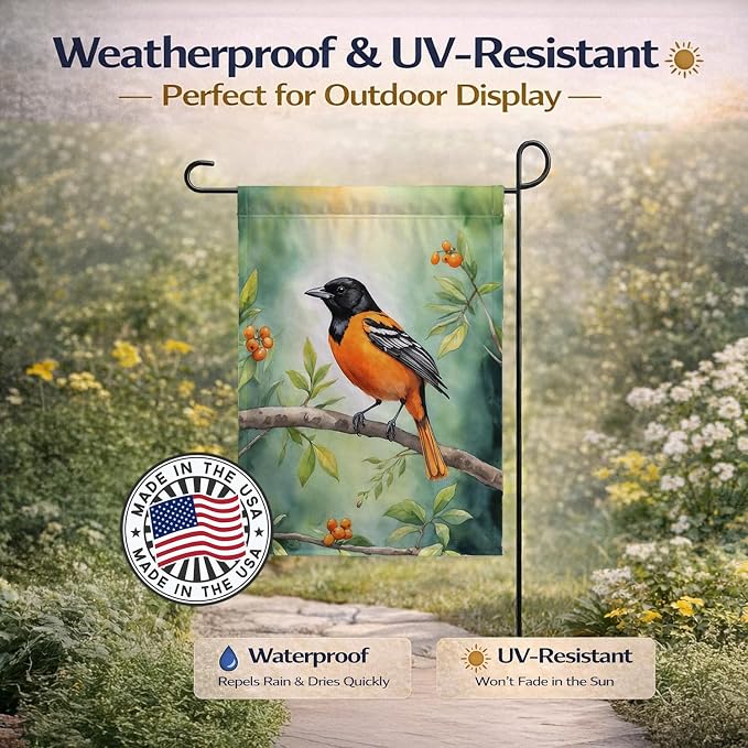 Caroline's Treasures Maryland Baltimore Oriole Garden Flag Mailbox Flag Decorative Yard Flag Banner Outside Patio Artwork Yard Flower Beds, Garden Size, Multicolor