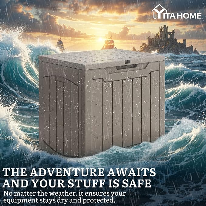 YITAHOME 31 Gallon OutdoorDeck Box | Lockable Resin Storage Box and Waterproof Package Delivery Box for Patio, Garden, Poolside, Cushions, Supplies & Sports Gear