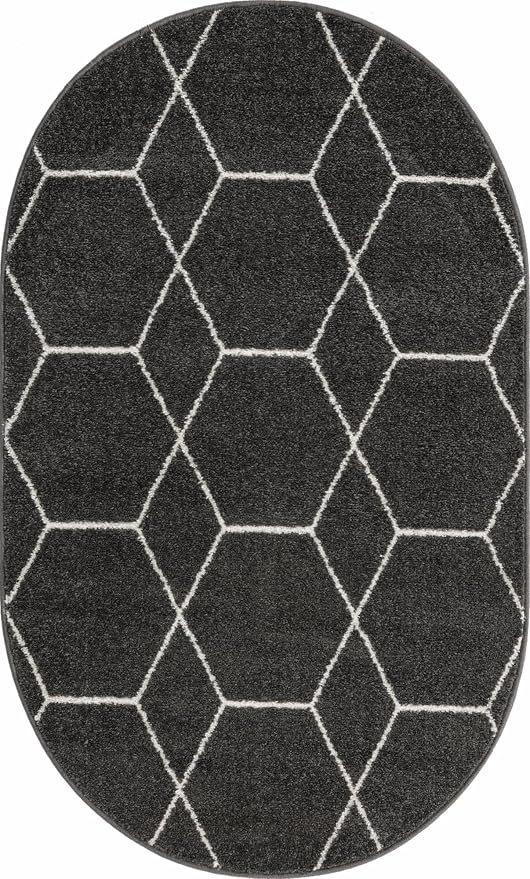 Unique Loom Trellis Frieze Collection Area Rug - Geometric (3' x 5' Oval, Dark Gray/ Ivory)