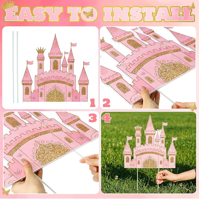 Menkxi 18 Pcs Happy Birthday Yard Signs with Stakes Decorations Themed Party Decorations Ball Birthday Outdoor Lawn Signs for Outdoor Sport Party Supplies (Pink)