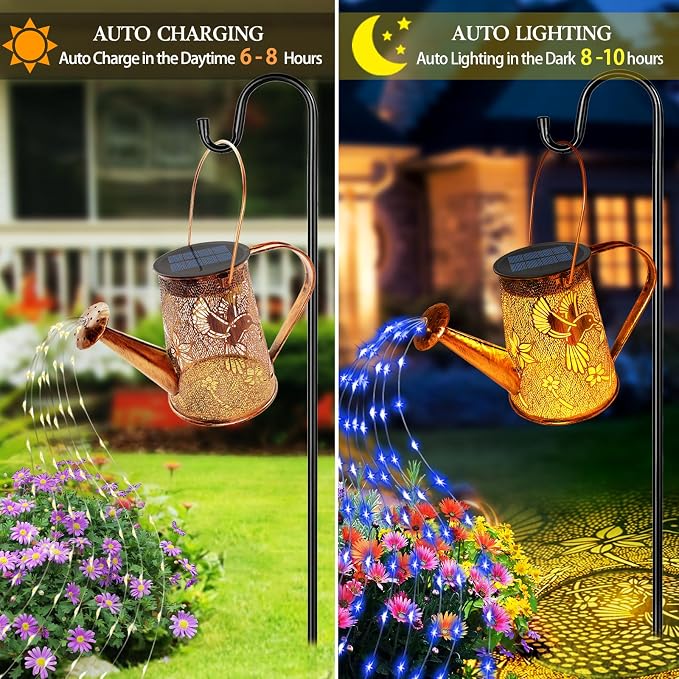 Solar Watering Can Lights, Hummingbird Gifts for Mothers Day Women Mom Grandma Birthday, Waterproof Outdoor Garden Decor Large Hanging Solar Lanterns Garden Lights for Porch Yard Flowerbed Pathway