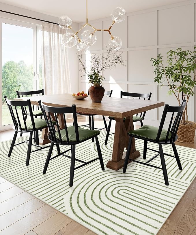 Lahome Abstract 6x9 Area Rugs, Soft Green Boho Rug for Living Room Bedroom | Ultra-Thin Non Slip Rainbow Boho Green Washable Throw Carpet for Dining Room Office Darrell, Green