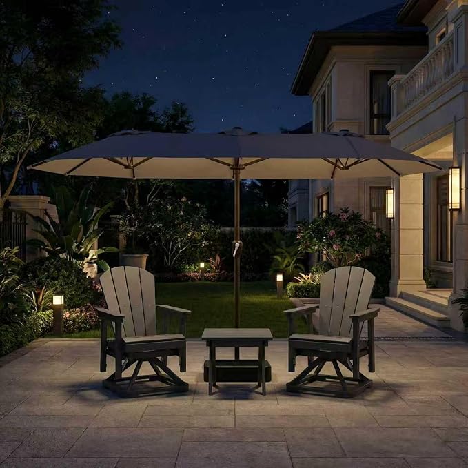 15FT Large Patio Umbrella with Base Included, Double Sided Outdoor Market Umbrella with Flexible Fiberglass Ribs, UV-Blocking Extra Large Umbrella for Garden, Pool, Deck, Beige