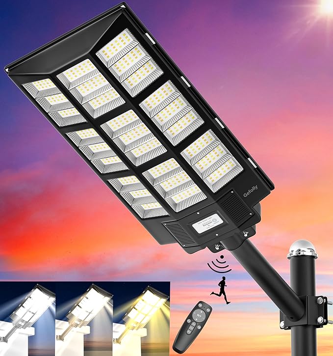 Gefolly SL-7200W Solar Street Lights Outdoor, 450000LM Commercial Parking Lot Light, 6500K Dusk to Dawn IP67 Security Flood Lights Motion Sensor Led Lamp for Basketball Court, Road, Yard