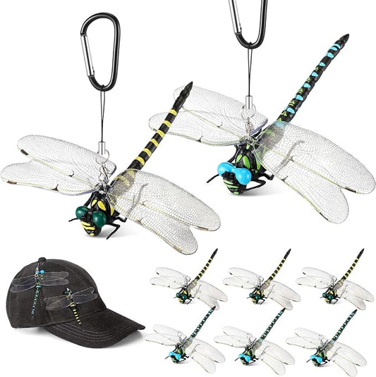 Qualirey 8pcs Dragonfly Hat Clip Realistic Simulated Dragonfly with Hook Clip Attach to Backpack Hat for Indoor Yard Garden Plant Decor (Yellow,Blue)
