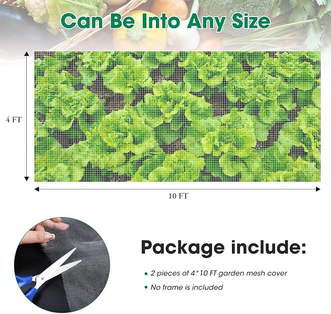 Unves 2 Pack 4 x 10 FT Garden Netting, Mosquito Bird Netting for Garden Protection Vegetable Fruits, Raised Bed Plant Covers Protect Plants from Birds Bugs