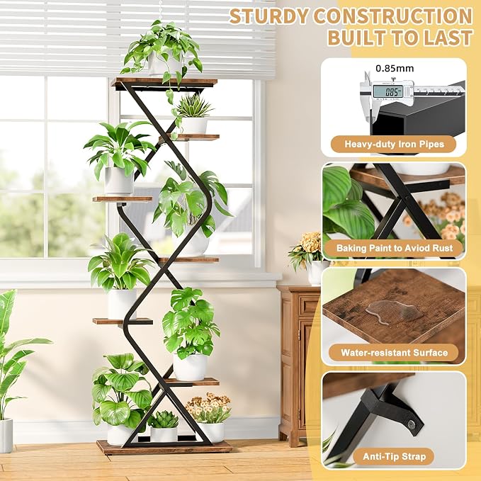 Plant Stand Indoor with Grow Light - 62" Indoor Tall Plant Shelf, 7 Tiered Corner Plant Stands for Multiple Indoor Plants, Metal Plant Holder for Living Room, Space-Saving Vertical Plants Rack, Black