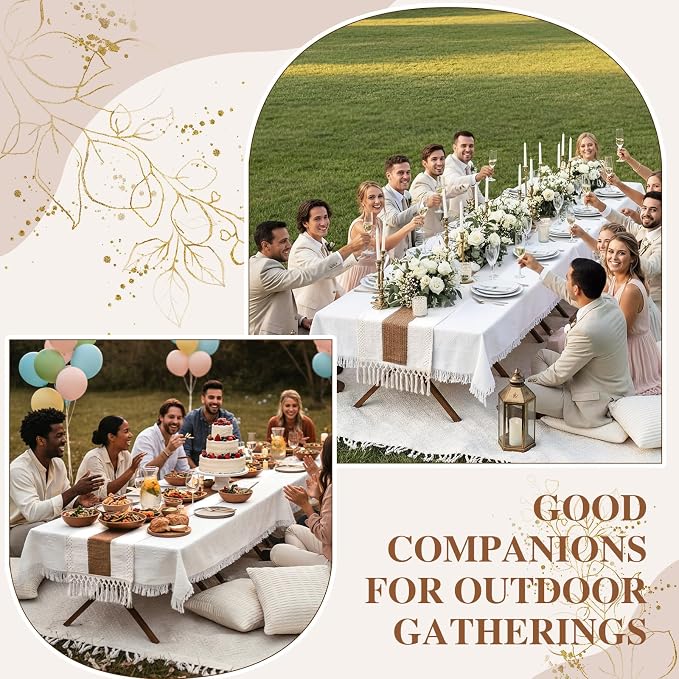 Novabright Picnic Kit Folding Picnic Table Extra Large Outdoor Boho Blanket Beige Table Runner Floor Pillow Covers Woven Cotton Oversize Washable for Camp Wedding(Cream White,Pillow Covers,20 Pcs)