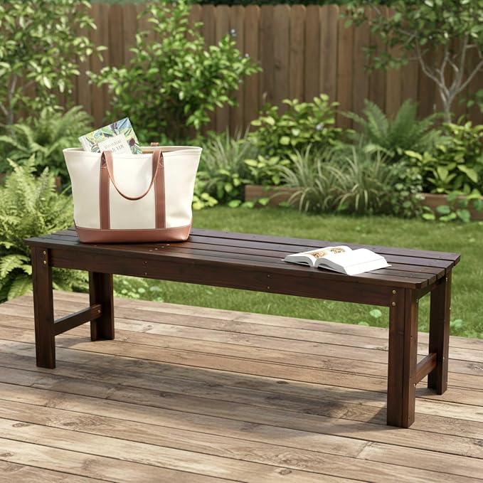 Shine Company Outdoor Wooden Backless Patio Garden Bench, 5 Ft, Burnt Brown