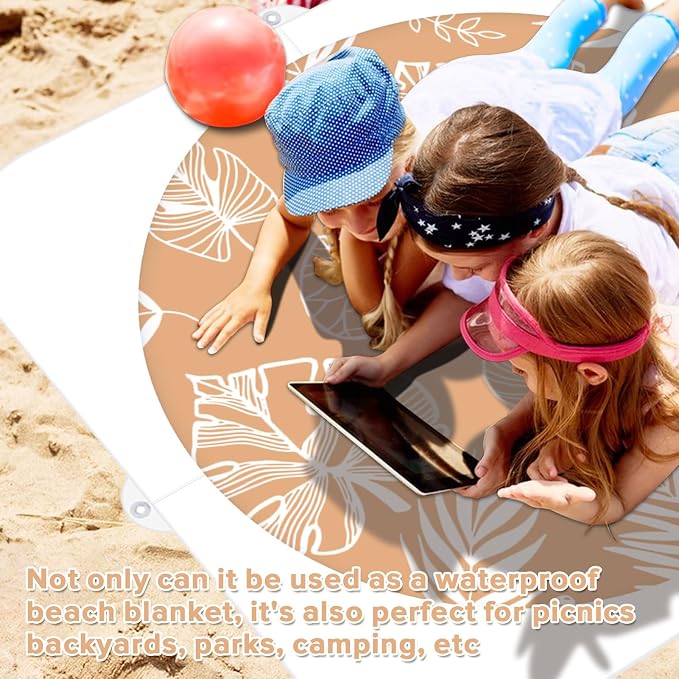 Baby Beach Pool, 2-in-1 Waterproof Beach Blanket & Kiddie Pool, 6.5 x 6.5 Feet Portable & Foldable for Beach with Collapsible Water Bucket, Stakes, Easy to Set up & Clean (Terracotta)