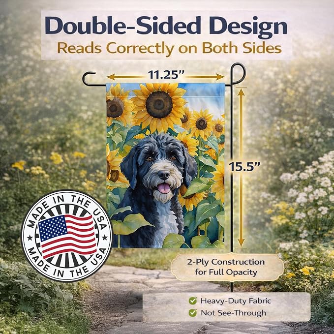 Caroline's Treasures DAC6143GF Portuguese Water Dog in Sunflowers Garden Flag Mailbox Flag Decorative Yard Flag Banner Outside Patio Artwork Yard Flower Beds, Garden Size, Multicolor