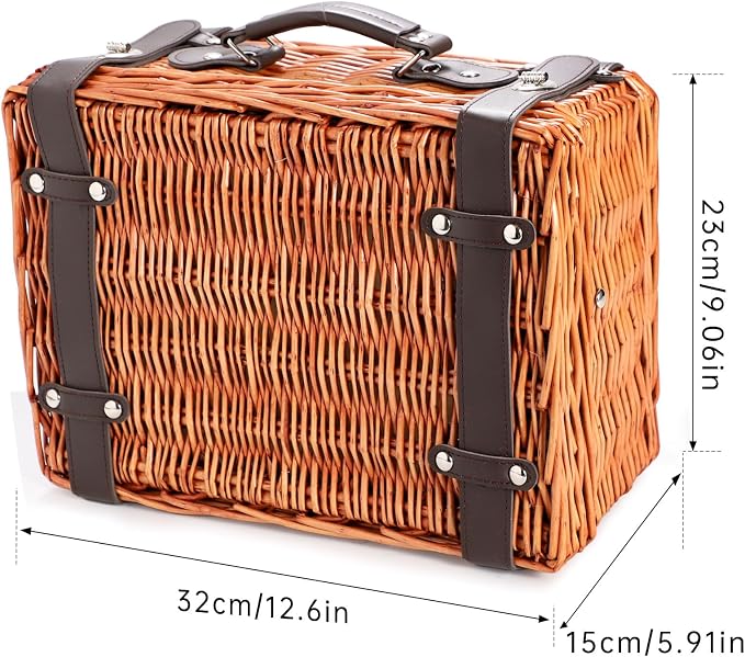 Picnic Basket Set for 2, Wicker Picnic Baskets with Waterproof Blanket and Cutlery Service Kit, Willow Hamper for Camping, Outdoors, Valentine's Day, Christmas, Birthday, Wedding Gift
