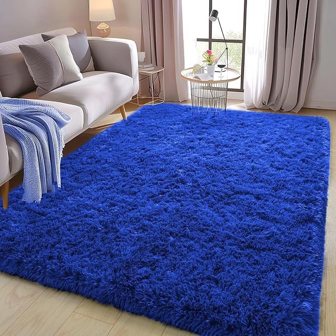 10x14 Large Fluffy Area Rugs for Living Room, Royal Blue | Upgrade Non-slip, Washable, Flame Resistant, High Pile Big Shag Rug Plush Carpet for Bedroom Kids Room Dorm Home Decor