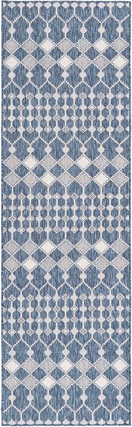 Unique Loom Outdoor Trellis Collection Area Rug - Traliccio (2' 11" x 10' Runner, Blue/ Ivory)