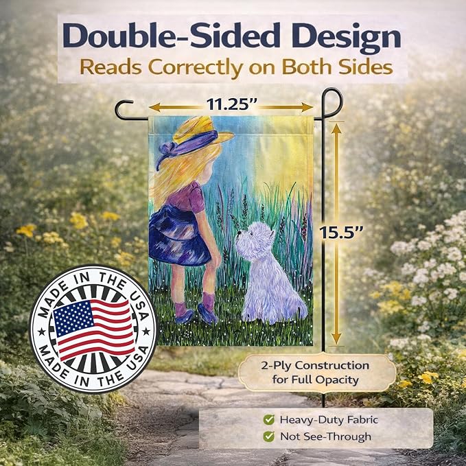 Caroline's Treasures SS8351GF Little Girl with Westie Garden Flag Mailbox Flag Decorative Yard Flag Banner Outside Patio Artwork Yard Flower Beds, Garden Size, Multicolor