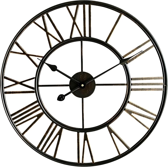 23.5" Bronze Roman Numeral Wall Clock, Silent | Indoor/Outdoor, Waterproof, Battery Operated, Brush Finish