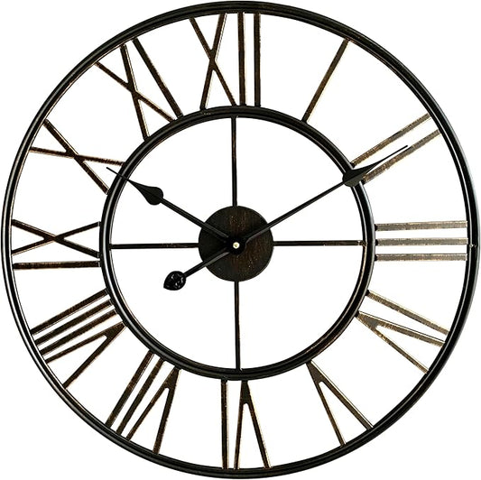 23.5" Bronze Roman Numeral Wall Clock, Silent | Indoor/Outdoor, Waterproof, Battery Operated, Brush Finish