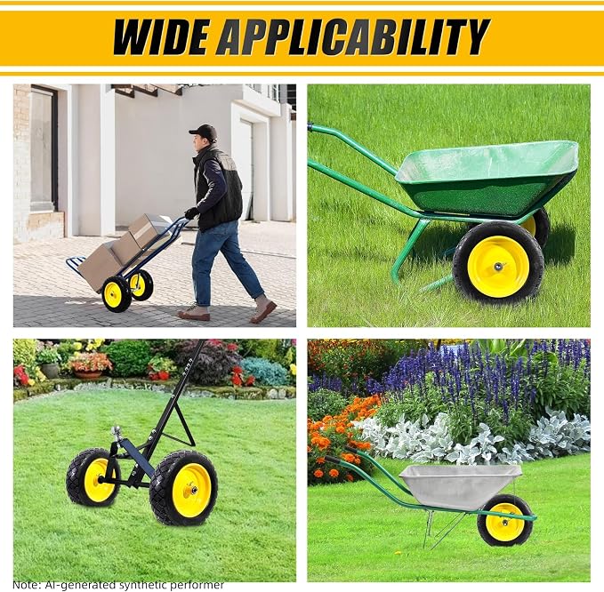 MZREXN 4.80/4.00-8" Flat Free Tire and Wheel 15" Wheelbarrow Tires | 3.00-4.00/4.80-8" Solid Tire with 5/8" & 3/4" Bearings, 3" Centered Hub for Hand Truck Garden Trailers 2PCS Yellow