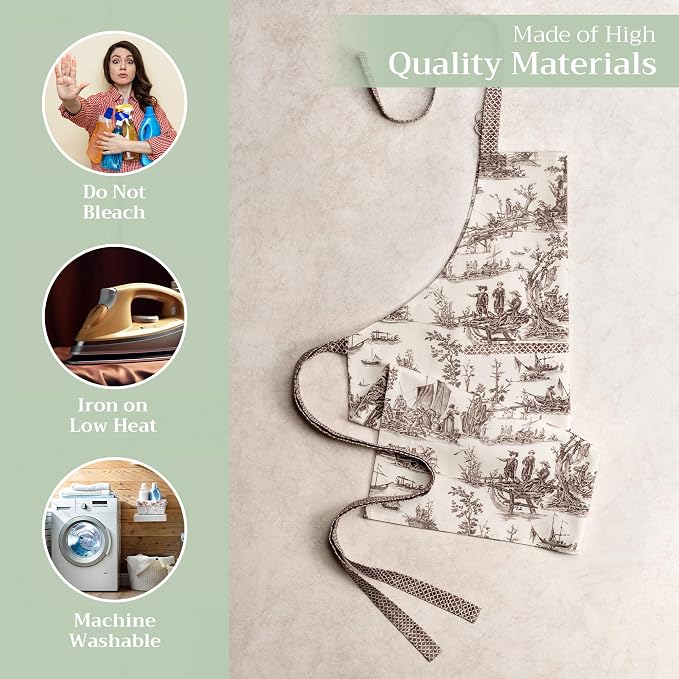 Maison d' Hermine Aprons for women with Pocket 100% Cotton (27.50"x31.50") | Adjustable Neck Strap & long ties Apron Men Chef Wedding Cooking Gardening Server Maid
