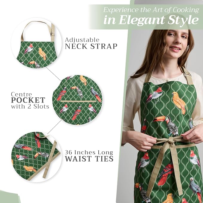 Maison d' Hermine Aprons for women with Pocket 100% Cotton (27.50"x31.50") | Adjustable Neck Strap & long ties Apron Men Chef Wedding Cooking Gardening Server Maid