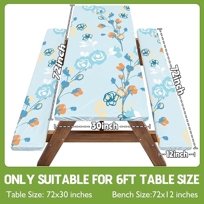 Picnic Table Cover with Bench Covers Waterproof Campsite Tablecloth Patio Backyard Camp Camping Kitchen Essentials Accessories Supplies Rv Cabin Gear Acampar Must Haves Table Cloth Camper Women Gifts