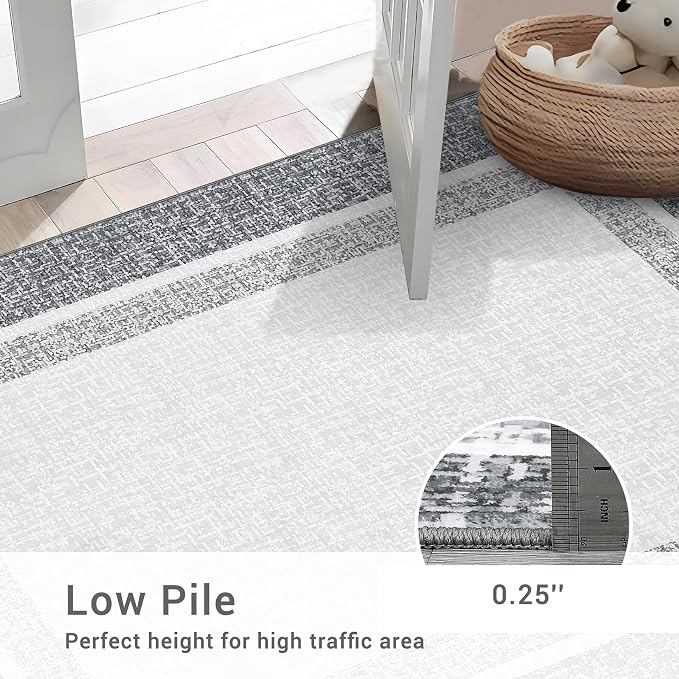 GAOMON Area Rugs 2x6 Modern Runner Rug Washable Bordered Entryway Runners Soft Faux Wool Carpet Contemporary Neutral Non-Slip Long Rug Runner Indoor Accent Hallway Kitchen Runners for Bedroom Grey