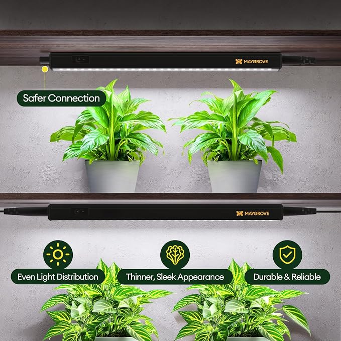 Maygrove Grow Lights for Indoor Plants, Sunlike Full Spectrum 5000K 1FT LED Growing Lamp 28W (4 x 7W), T5 Grow Light Strip for Seed Starting, Vegetables, Linkable, Black, 4-Pack