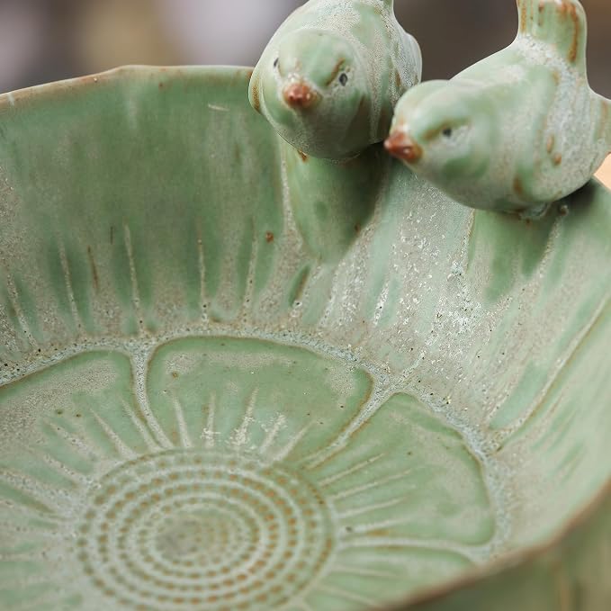 Ceramic Bird Bath for Outdoors, 8.1" Garden Bird Bath Bowl, Tabletop or Ground Birdbath Dish, Weather Resistant Bird Water Bowl for Patio, Balcony, Lawn & Garden