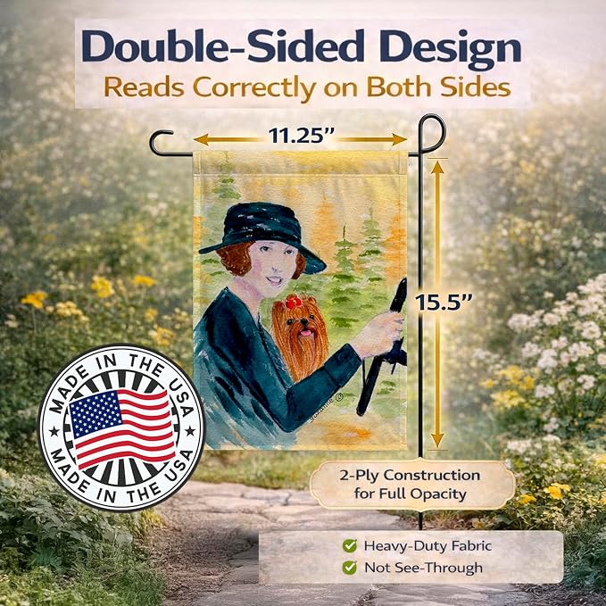 Caroline's Treasures SS8550GF Lady driving with her Yorkie Garden Flag Mailbox Flag Decorative Yard Flag Banner Outside Patio Artwork Yard Flower Beds, Garden Size, Multicolor