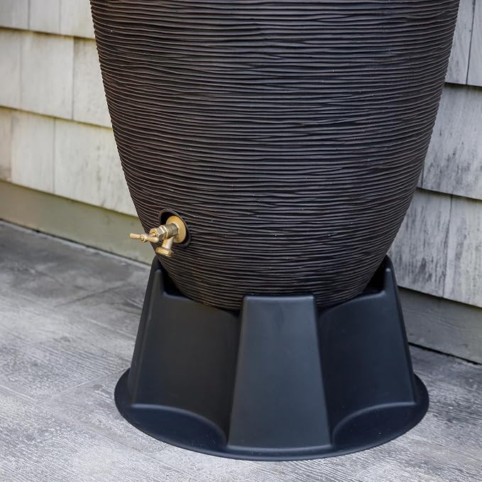 RTS Home Accents Newport 50‑Gallon Flat‑Back Rain Barrel with Stand & Planter Bundle – Bronze | Removable Lid, UV-Stabilized Outdoor Water Storage