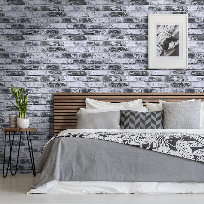 COMSTICKC 3D Gray Faux Brick Wall Panel, Peel and Stick Wall Covering, 12 Pcs of 22.8" x 11.8", Not Real Brick, UrltraLight PVC Self Adhesive Brick Decorative Tile,Paintable,Covers 22.48 sq.ft