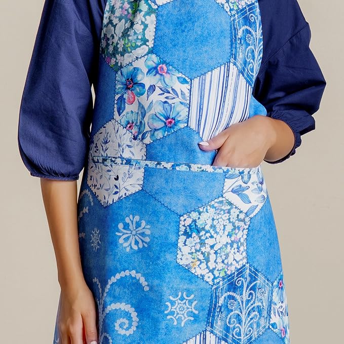 Maison d' Hermine Aprons for women with Pocket 100% Cotton (27.50"x31.50") | Adjustable Neck Strap & long ties Apron Men Chef Wedding Cooking Gardening Server Maid